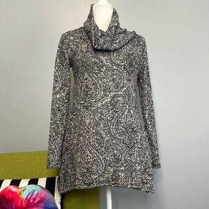 Soft Surroundings Gray Paisley Cowl Neck Tunic Top